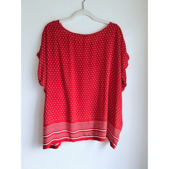 Anthropologie Odille Polka Dot Stripe Flowy Waist Cinching Top in Red Size Small - Picture 5 of 10